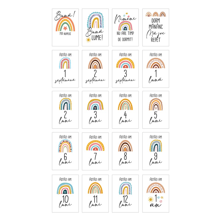 Set 20 cartonase aniversare de tip baby milestone pentru fotografierea bebelusului tau