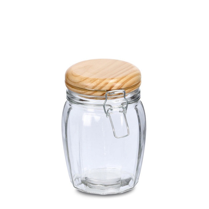 Borcan de depozitare, cu capac din lemn de pin, 840 ml