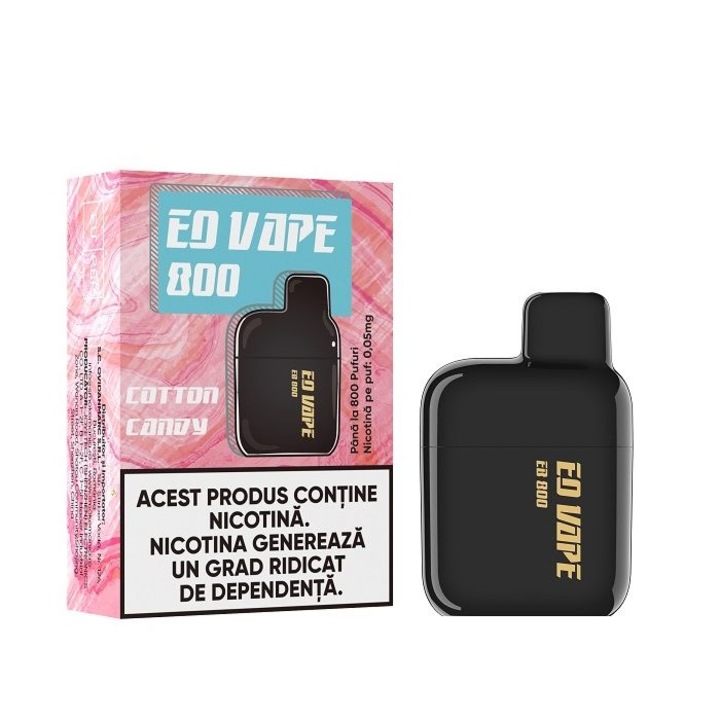 Kit Tigara Electronica EQ VAPE 800 - Cotton Candy, 2ml, 20mg/ml nicotina, autonomie pana la 800 pufuri