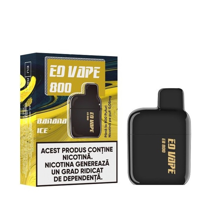Kit Tigara Electronica EQ VAPE 800 - Banana Ice, 2ml, 20mg/ml nicotina, autonomie pana la 800 pufuri