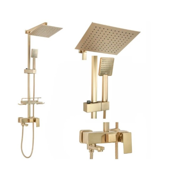 Sistem De Dus, Rea, Jack, 105 x 150 cm, Baterie Cu Un Singur Manere, Diametru Dus 25 cm, Sistem Anti-Calcar, Design Universal Si Modern, Finisaj Auriu Periat