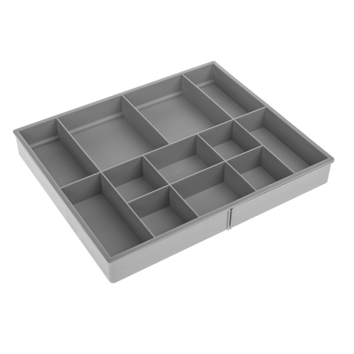 Fiókrendszerező, Bővíthető, Műanyag, 30,5x25,5x3,8 cm, Szürke