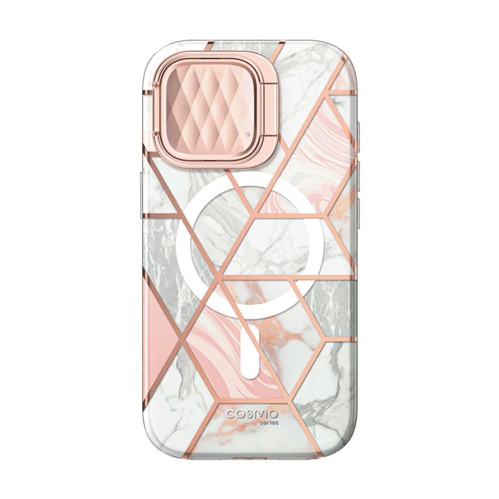 Carcasa stylish Supcase Cosmo MagSafe compatibila cu iPhone 15 Pro Max, Protectie display, Marble