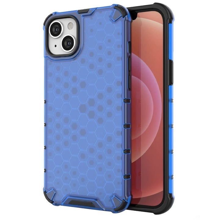 Калъф за iPhone 15 Pro, Hybrid, Armor Shield, Honeycomb Design, Противоударен, Защита за камерата, Технология Optim Protect, Син
