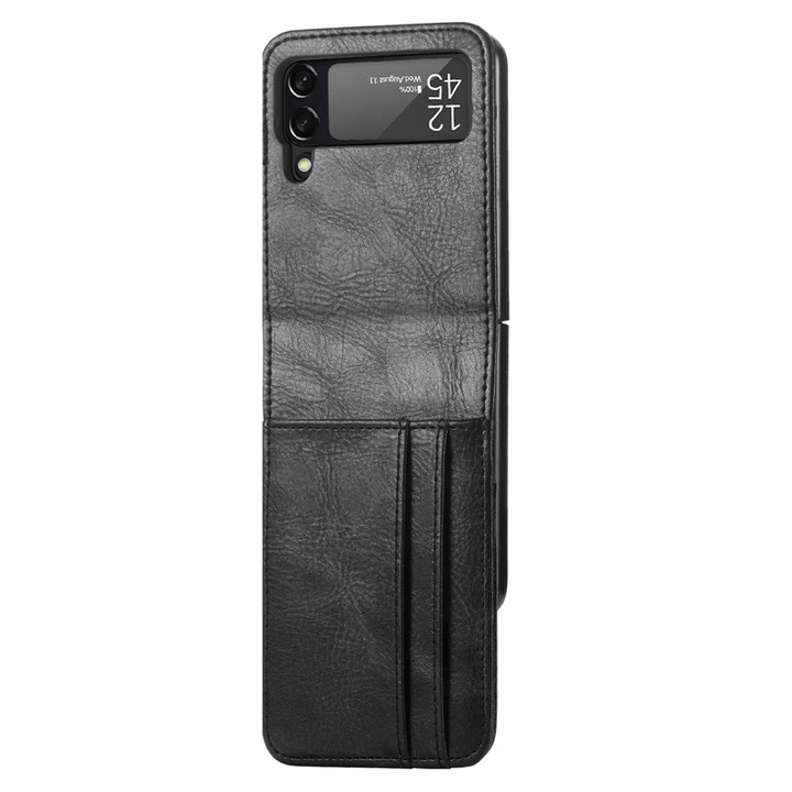 Husa protectie telefon, Tip portofel, Piele ecologica, Compatibil cu Samsung Galaxy Z Flip 3, Negru