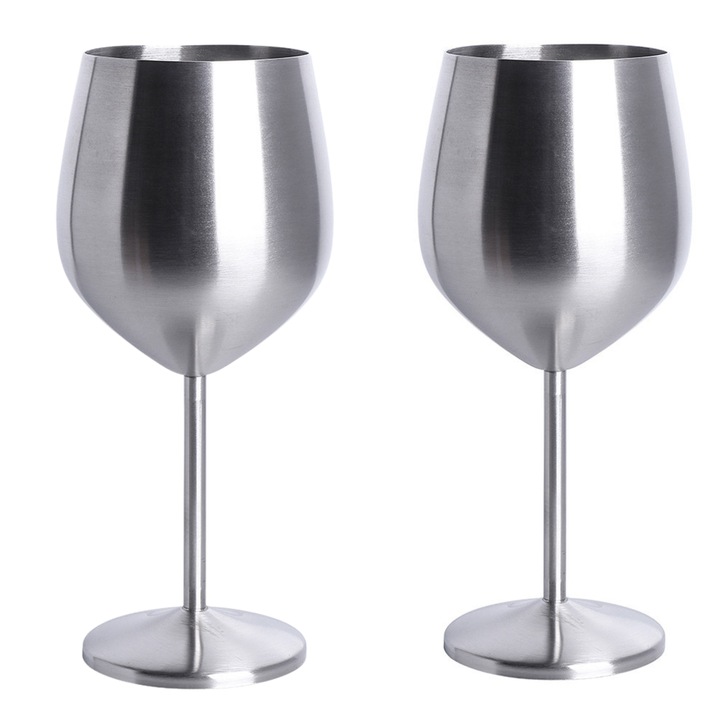 Set 2 Pahare Vin, Argintiu, Pahare de Vin din Otel Inoxidabil, Capacitate 530 ml, Durabile si Rezistente la Coroziune, Design Elegant, Set de Pahare Elegante pentru Evenimente Speciale, Cadoul Ideal, Pahare de Vin Reutilizabile, Spalare Usoara, BIUPSER