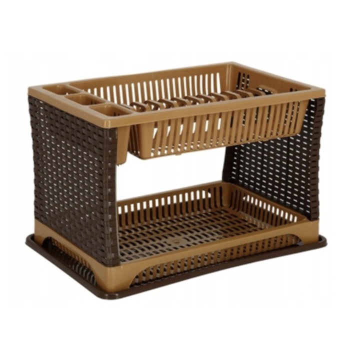 Suport pentru vase etajat cu scurgator, tava din plastic 44x30x27