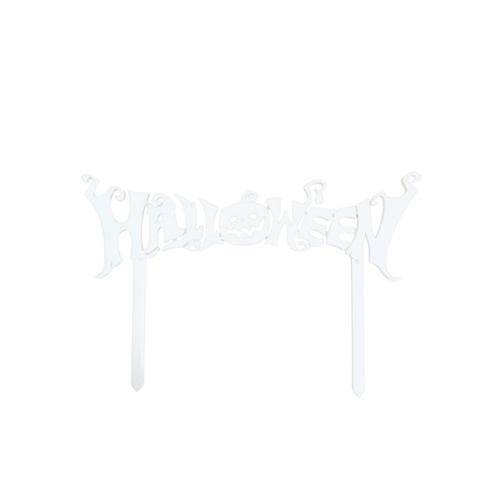 Декорация "ХЕЛОУИН ТИКВА" празнични уплахи, празничен чар 12,2 х 18,7 см бяла слонова кост