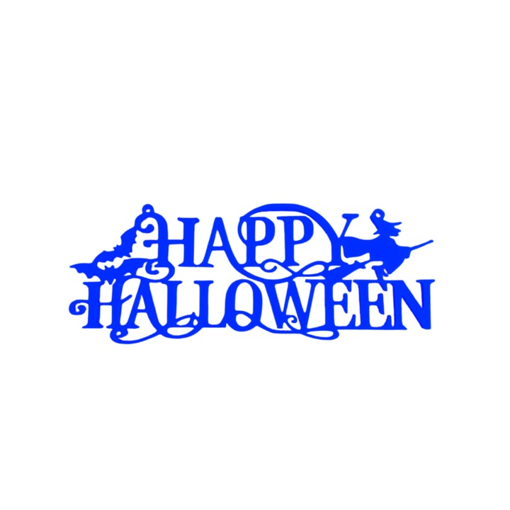 Декорация "HAPPY HALLOWEEN ВЕЩИЦА И ПРИЛЕПИ" вещици и прилепи, заветът на магията 7,2 х 19 см синьо