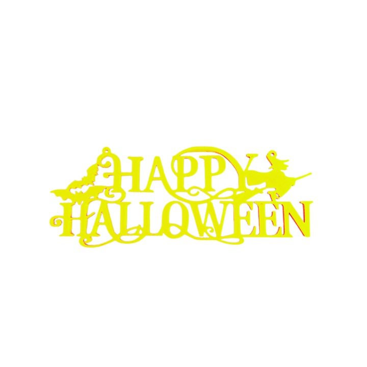 Декорация "HAPPY HALLOWEEN ВЕЩИЦА И ПРИЛЕПИ" вещици и прилепи, заветът на магията 7,2 х 19 см жълто