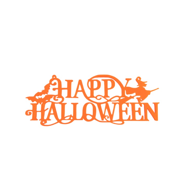 Dekoráció "HAPPY HALLOWEEN BOSZORKÁNY ÉS DENEVEREK" boszorkányok és denevérek, varázslat 7,2 x 19 cm narancs