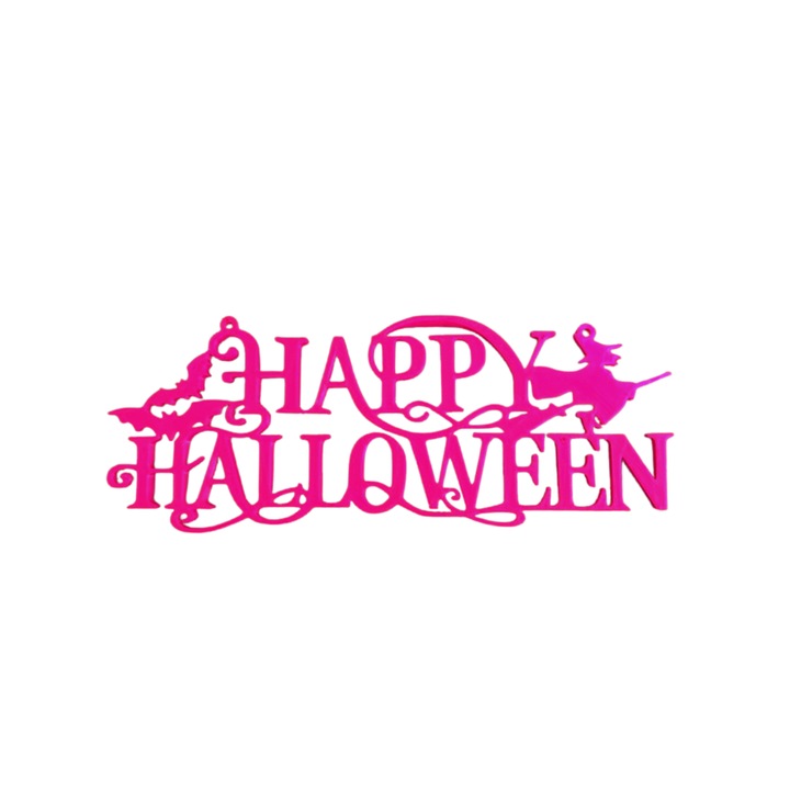 Dekoráció "HAPPY HALLOWEEN BOSZORKÁNY ÉS DENEVEREK" boszorkányok és denevérek, varázslatos 7,2 x 19 cm málna rózsaszín