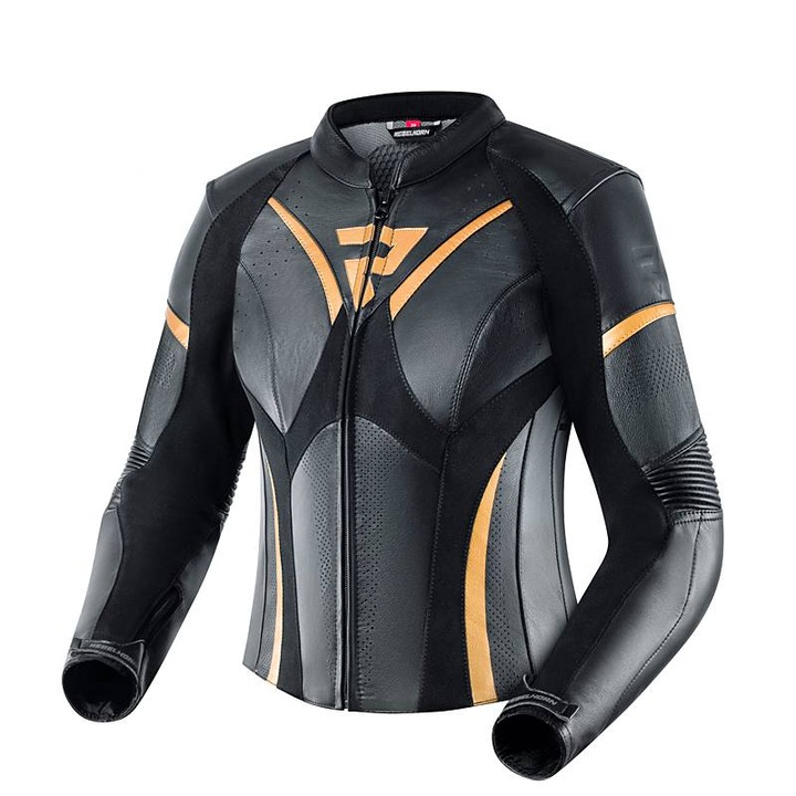 Jacheta moto dama, Rebelhorn, Piele, Negru/Portocaliu
