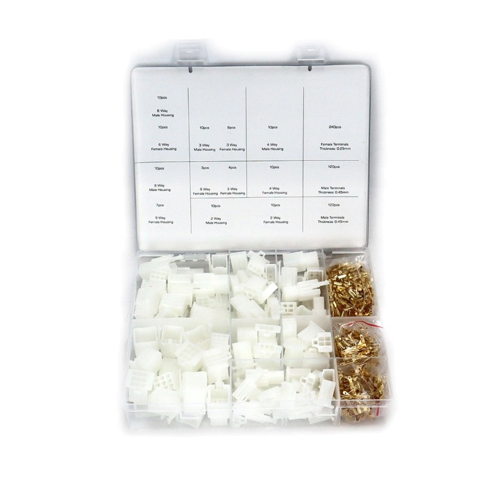 Set papuci si conectori pentru sertizare tata/mama, pentru cabluri electrice, 580 piese, Asta