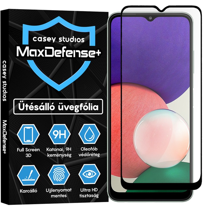 Samsung Galaxy A22 5G üvegfólia Casey Studios teljes képernyős 9H + ajándék szerelőkészlet