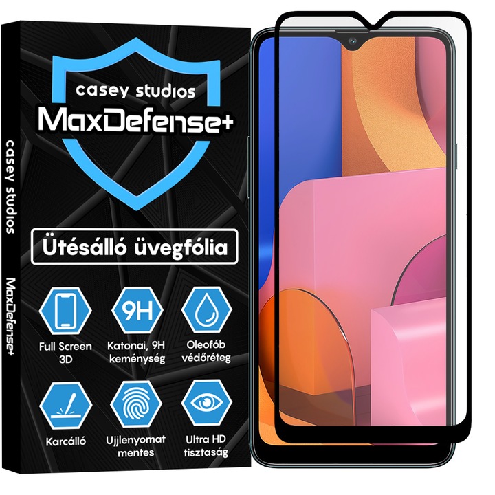 Samsung Galaxy A20S üvegfólia Casey Studios teljes képernyős 9H + ajándék szerelőkészlet