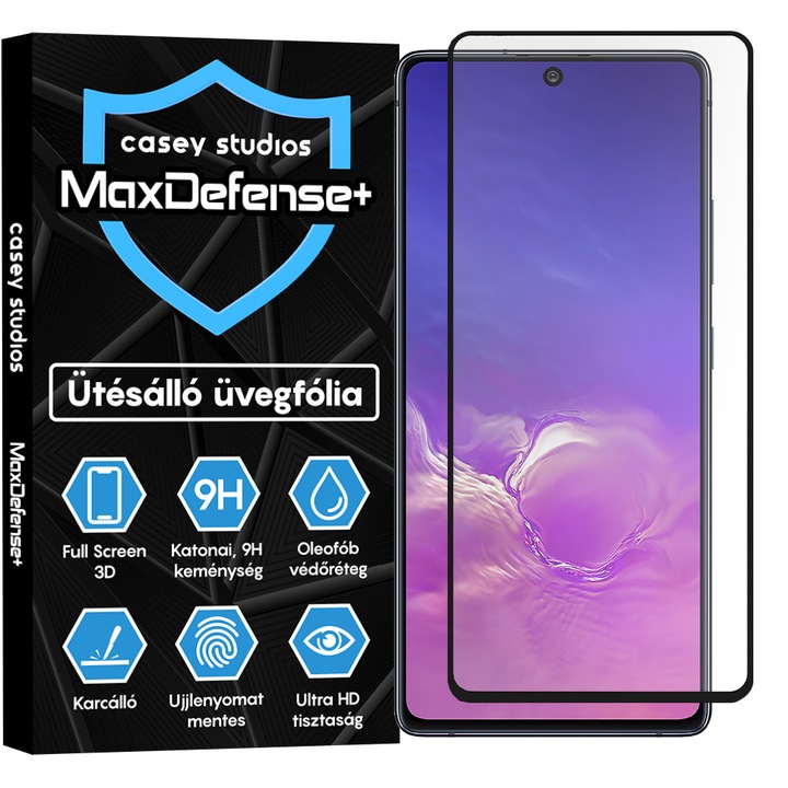Samsung Galaxy S10E üvegfólia Casey Studios teljes képernyős 9H + ajándék szerelőkészlet