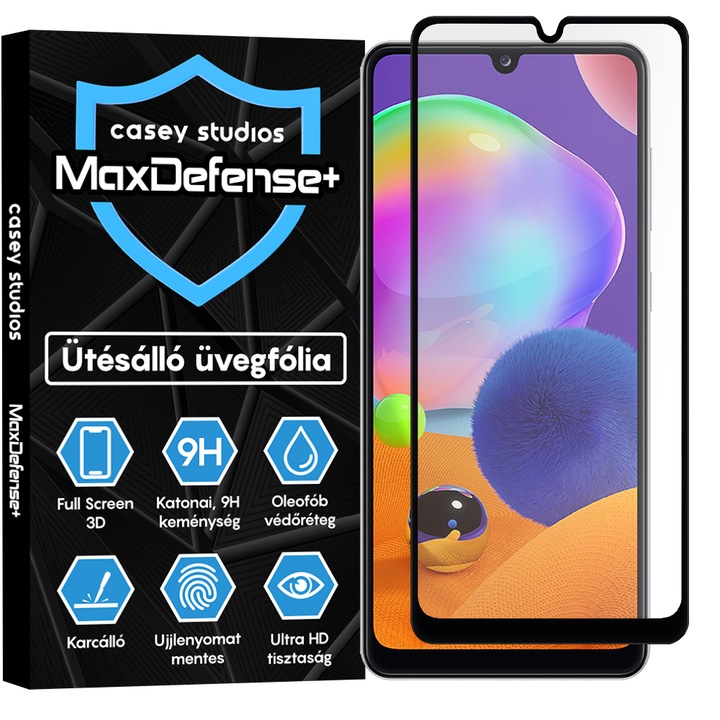 Samsung Galaxy A31 üvegfólia Casey Studios teljes képernyős 9H + ajándék szerelőkészlet