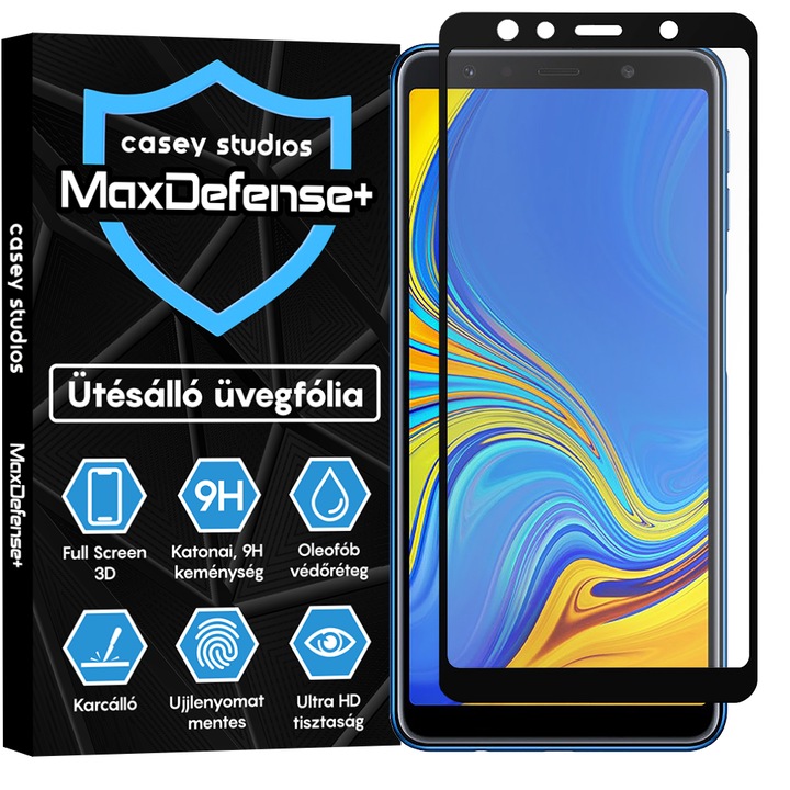 Samsung Galaxy A7 2018 üvegfólia Casey Studios teljes képernyős 9H + ajándék szerelőkészlet