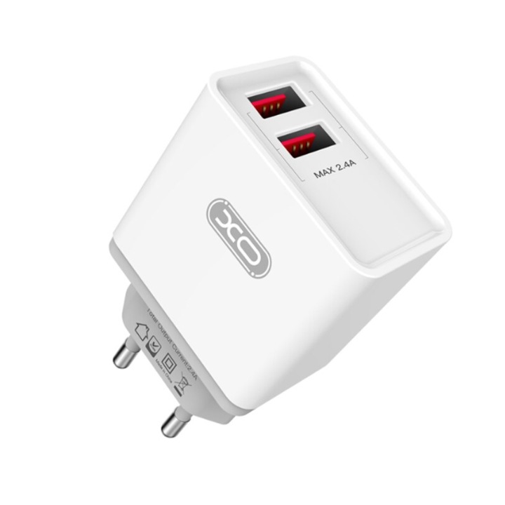 Telefontöltő XO-L31 Gyorstöltés Dual USB adapterrel és MicrobUSB adatkábellel, Fehér - Hatékony gyorstöltési megoldás