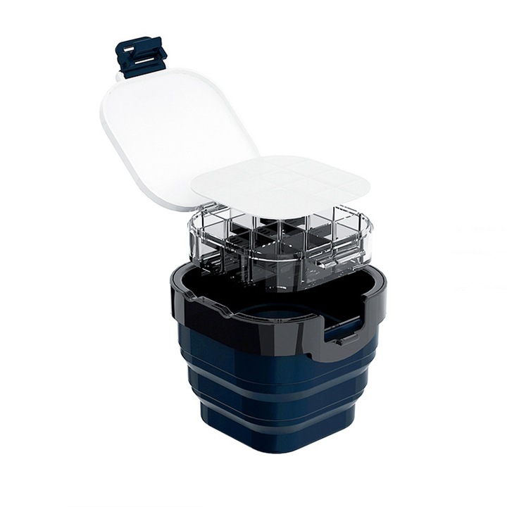 Paleta de pictura din plastic 3 in 1, BOMSTOM, Portabil, pliabil, pentru acuarele, Albastru/alb