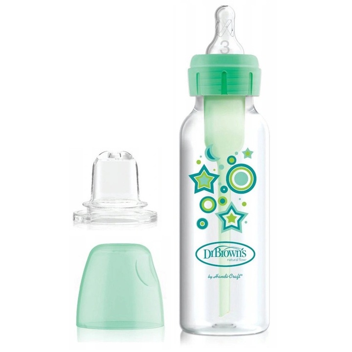 Бебешко шише против колики Options+, Dr. Brown's, Plastic, Green/Transparent, 250 ml