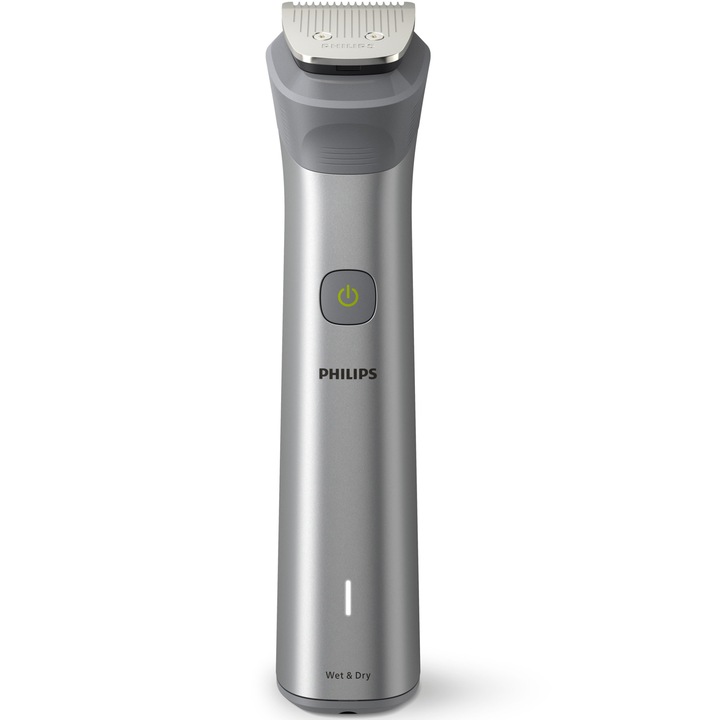 Aparat de tuns barba si parul 10 in 1 PHILIPS Multigroom All in One MG5920/15, tehnologie BeardSense, lame din otel cu auto-ascutire, 11 setari de lungime, rezistent la apa, husa, Negru / Argintiu