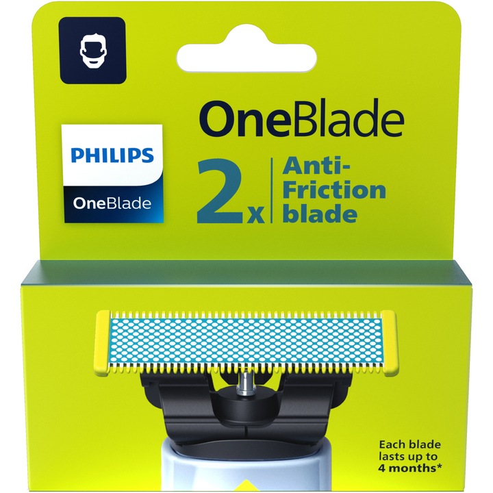 Резерва OneBlade QP225/50, За ултра-чувствителна кожа, Неръждаема стомана, Мокро и сухо, Комплект 2 остриета, Съвместим с Philips OneBlade и OneBladePro, Зелен