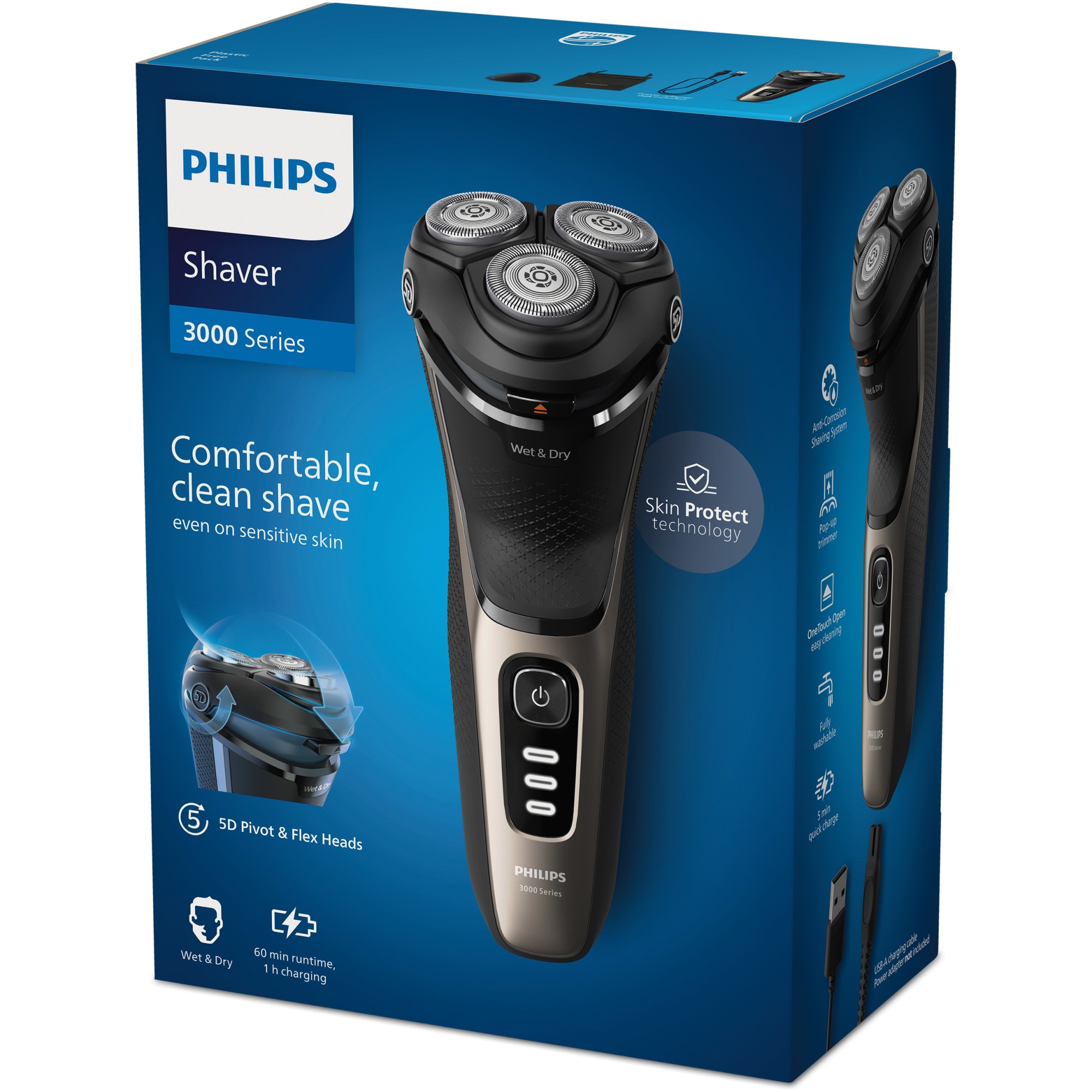 Philips Series 3000 S3242/12 Wet & Dry Electric Shaver with 5D Flex & Pivot  Heads, Travel Pouch & Pop-up Trimmer, Ash Gold