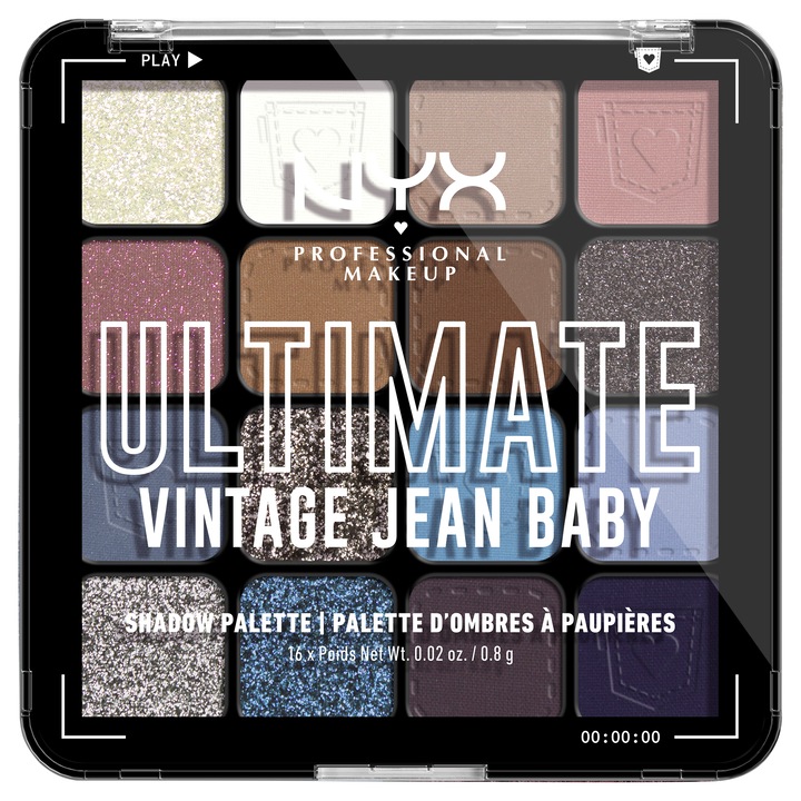 Paleta de farduri NYX PM Ultimate Shadow Palette, 01W Vintage Jean Baby, 12.8 g