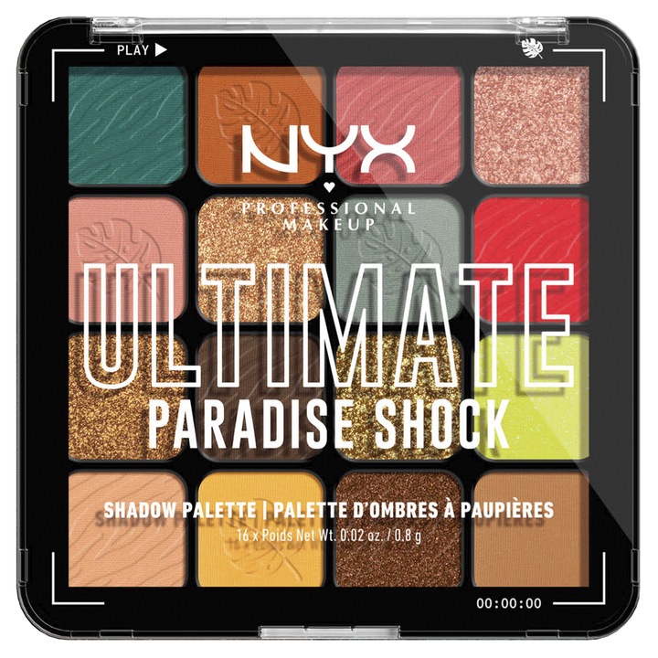 Paleta de farduri NYX PM Ultimate Shadow Palette, 02W Paradise Shock, 12.8 g