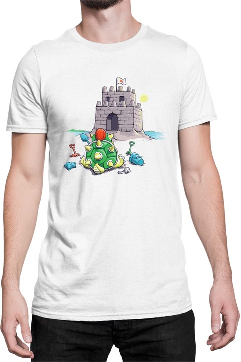 Férfi póló Super Mario Nintendo Tralala Bowser Sand Castle, Fehér