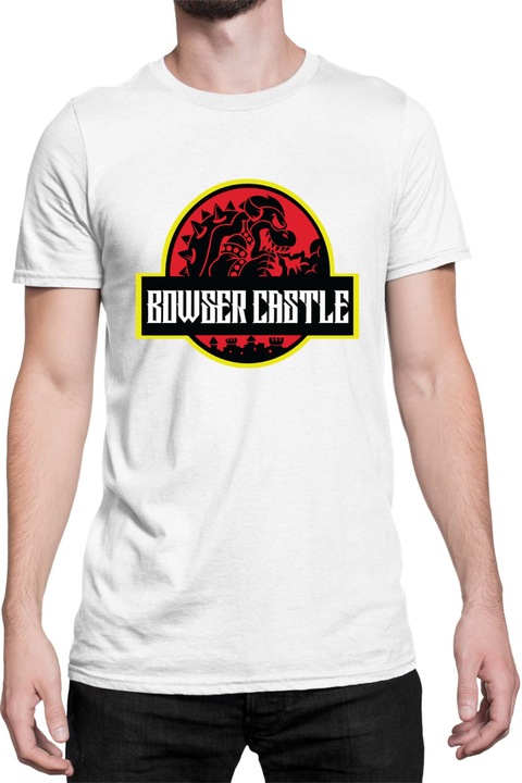 Férfi póló Super Mario Nintendo Tralala Bowser Castle Jurassic Park, Fehér