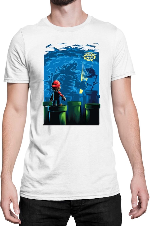 Férfi póló Super Mario Nintendo Tralala Godzilla Bowser, Fehér