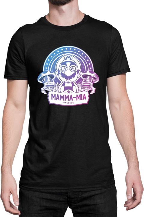 Férfi póló Super Mario Nintendo Tralala Mamma-mia Crazy World, Fekete