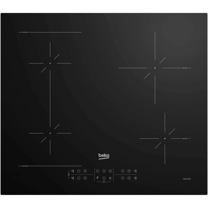 Плот за вграждане Beko HII64200SFMT, Индукция, 4 зони за готвене, Booster, Touch control, Stop & Go, OverHeat Safety System, Auto Shutdown, 60 см, Черен