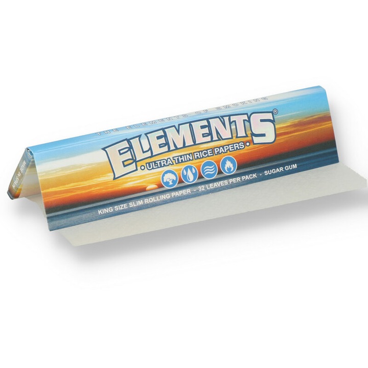 Foite Elements Blue din hartie de orez ultra-subtire, ardere lenta, King Size 110mm x32