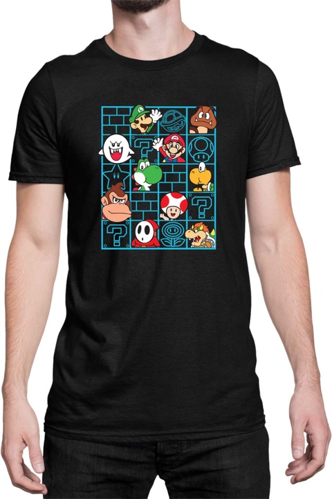 Férfi póló Super Mario Nintendo Tralala Mario bros friends, Fekete