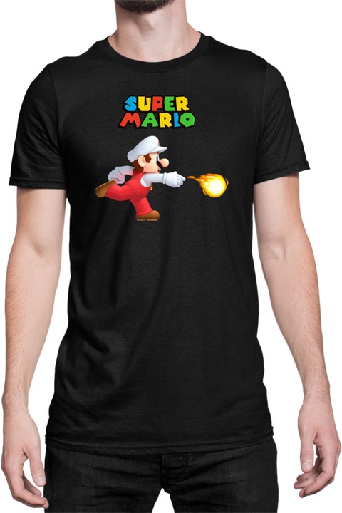 Férfi póló Super Mario Nintendo Tralala Mario Fireball 1, Fekete