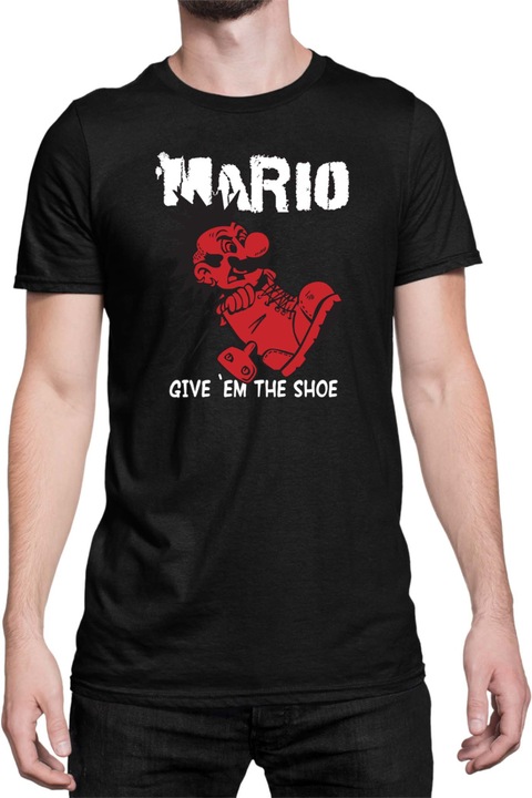 Férfi póló Super Mario Nintendo Tralala Mario give them the shoe, Fekete