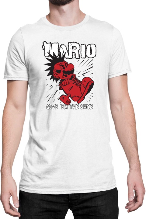 Férfi póló Super Mario Nintendo Tralala Mario give them the shoe, Fehér