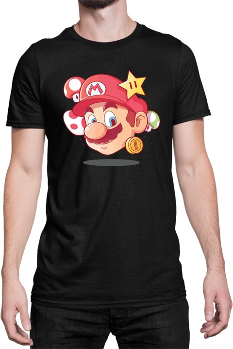 Férfi póló Super Mario Nintendo Tralala Mario Head, Fekete