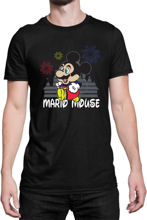 Férfi póló Super Mario Nintendo Tralala Mario Mouse Disney Castle, Fekete