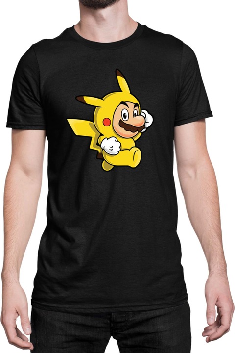 Férfi póló Super Mario Nintendo Tralala Mario Pikachu, Fekete