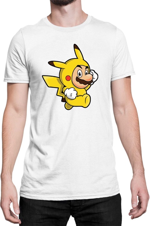 Férfi póló Super Mario Nintendo Tralala Mario Pikachu, Fehér
