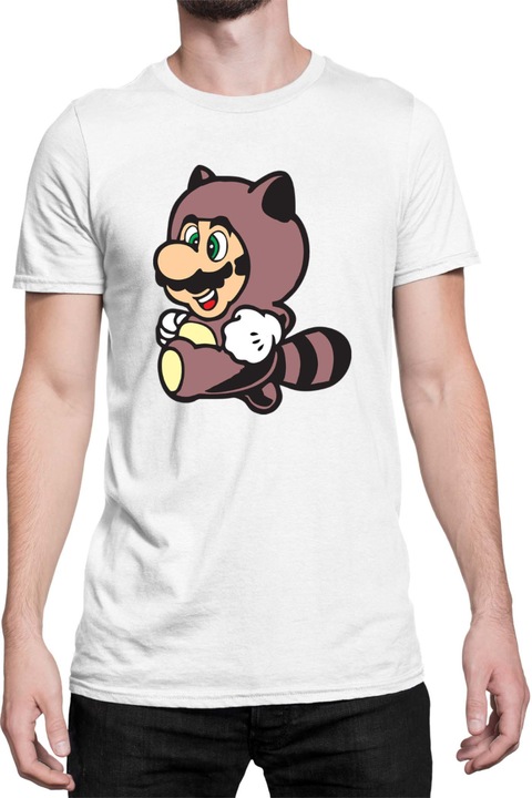 Férfi póló Super Mario Nintendo Tralala Mario Raccoon Costume, Fehér