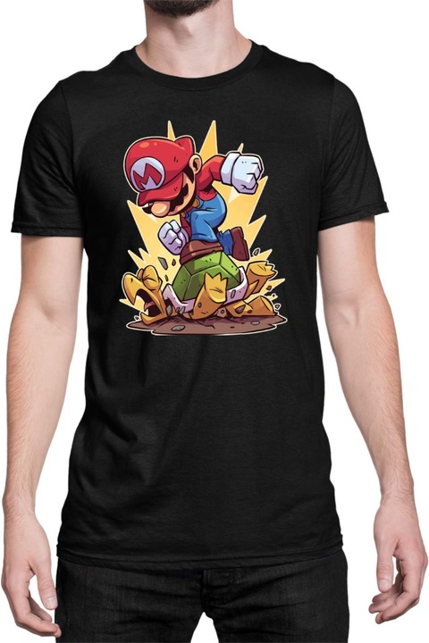 Férfi póló Super Mario Nintendo Tralala Mario Smash Koopa, Fekete