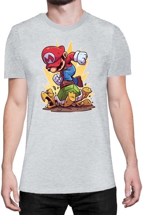 Férfi póló Super Mario Nintendo Tralala Mario Smash Koopa, Melange világosszürke