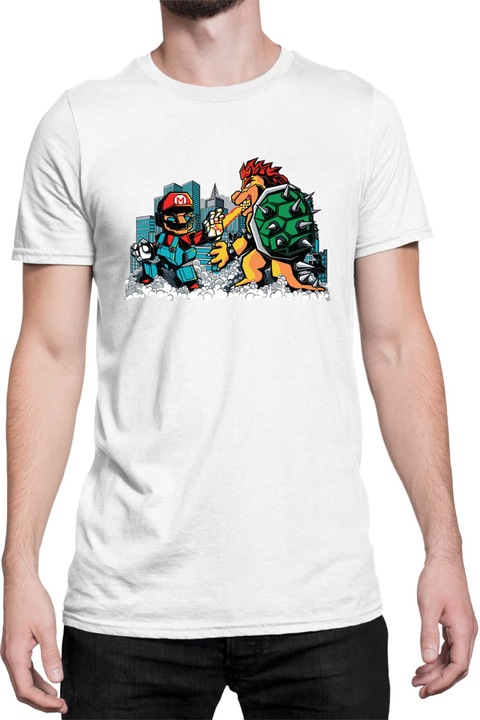 Férfi póló Super Mario Nintendo Tralala Mario vs Bowser, Fehér