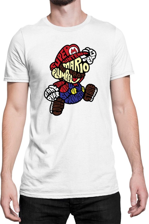 Férfi póló Super Mario Nintendo Tralala Mario Words Silhouette, Fehér